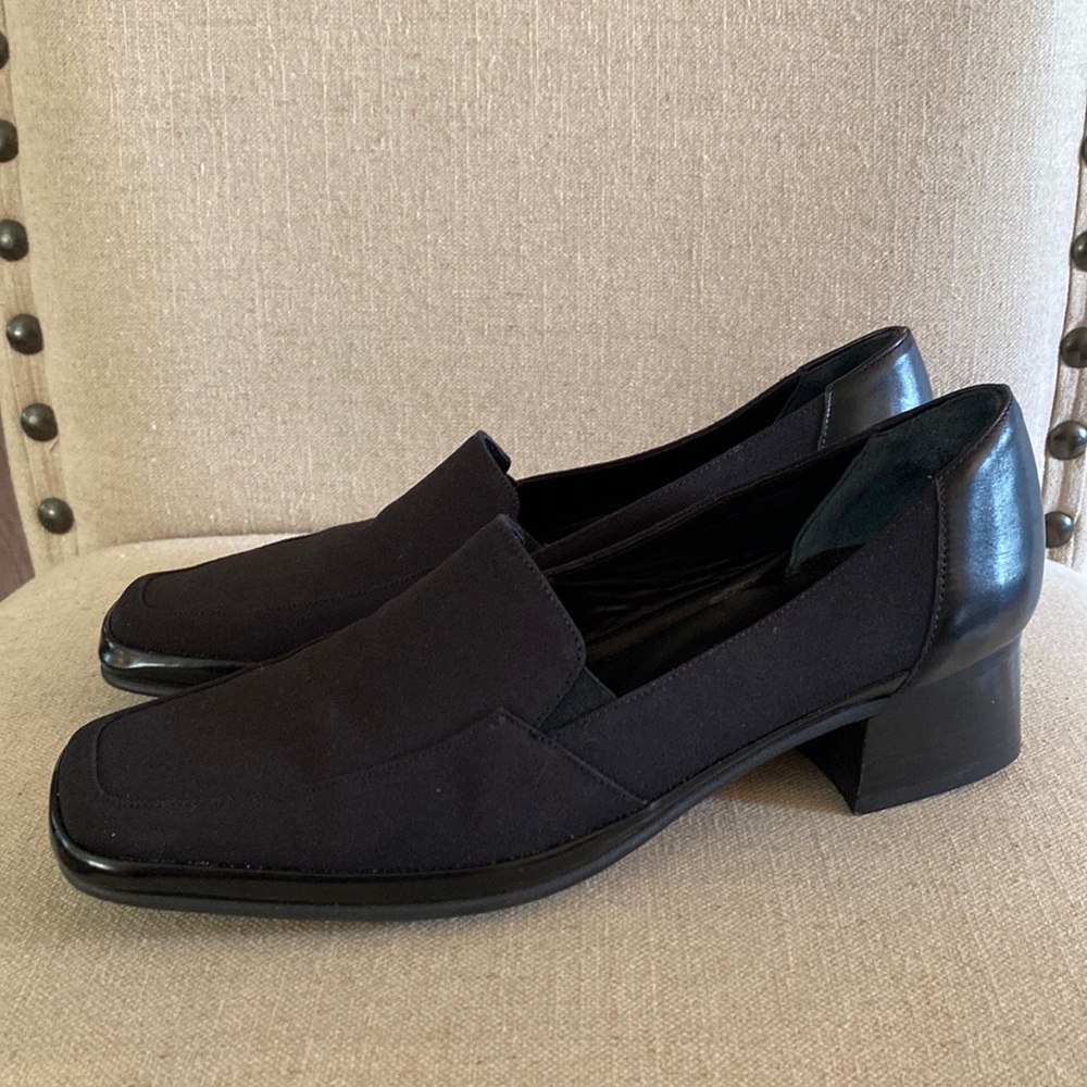 Rangoni Firenze Heeled Square Toe Loafers Leather Slip On 90’s Black Size 7